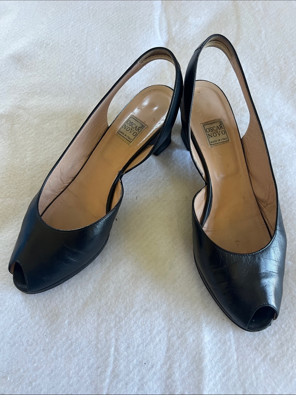 Oscar de la Renta Black Peep-Toe Slingback Mules